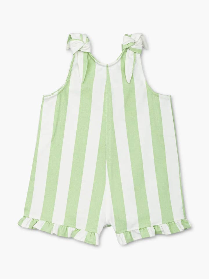 Monica + Andy – Engroshandel Romper - Baby – Ruffle Tie Romper_Grøn Cabana Stribe0