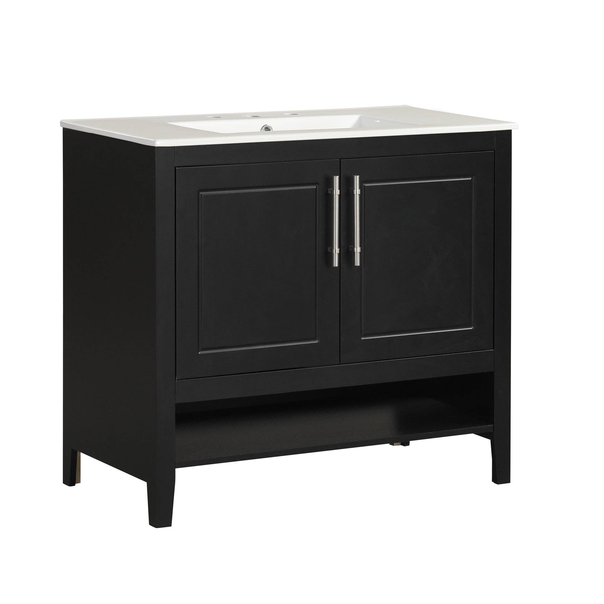Orange County Decor - Wholesale Cabinet - 36" Bathroom Vanity With Sink, Multi Functional Bathroom Cabinet With Doors And Drawers, Mdf Frame And Mdf Board, Black Black Solid Wood Mdf31