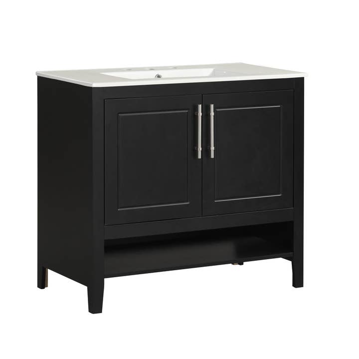 Orange County Decor - Wholesale Cabinet - 36" Bathroom Vanity With Sink, Multi Functional Bathroom Cabinet With Doors And Drawers, Mdf Frame And Mdf Board, Black Black Solid Wood Mdf31