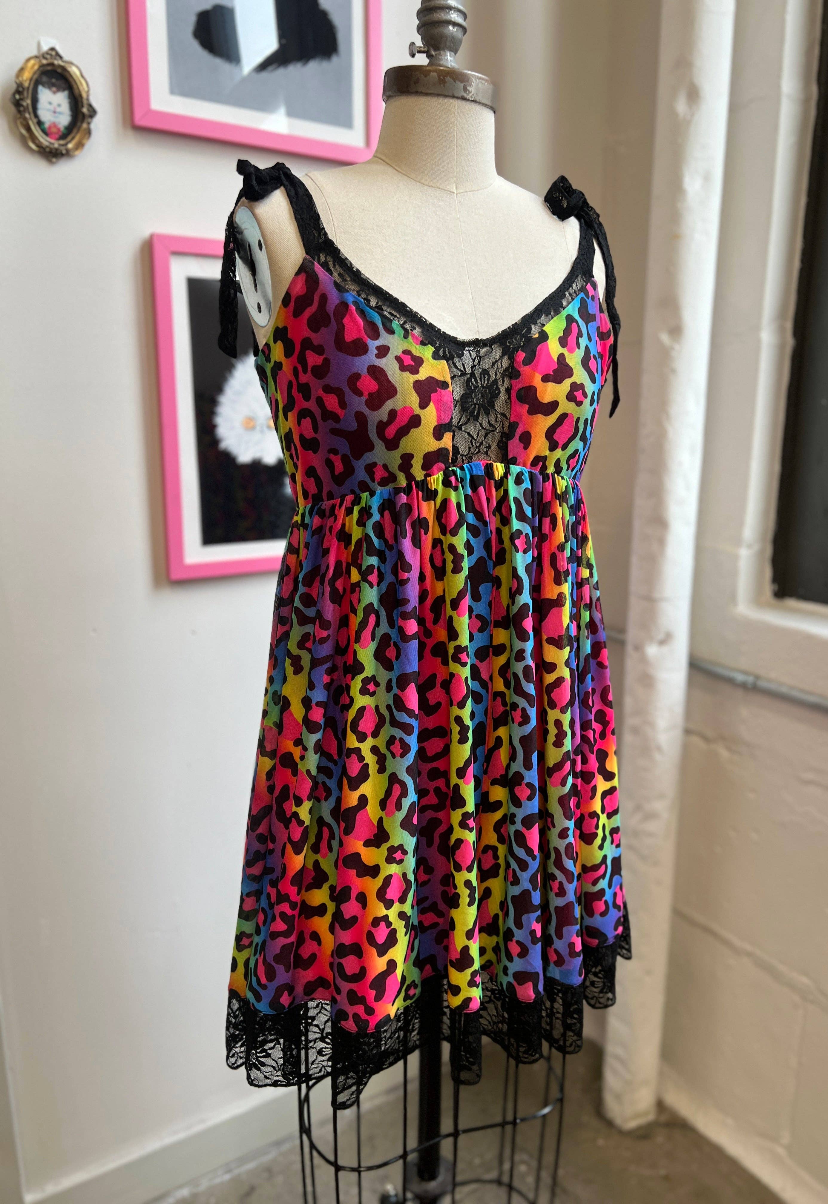 Wax Poetic Clothing - Wholesale Dress - Women's - Josie Babydoll Dress in Rainbow Leopard Mesh5