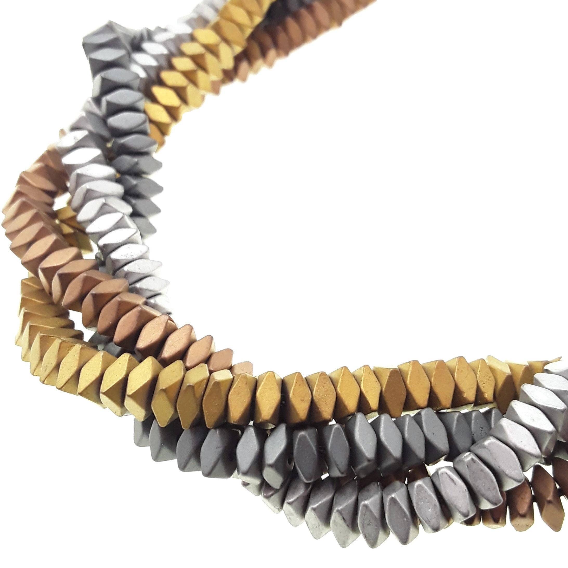 CRCBEADS - Wholesale Beads - Gray/Gold/Silver/Copper Hematite Matte Faceted Flat Square Beads 2x3mm 15.5" Strand3