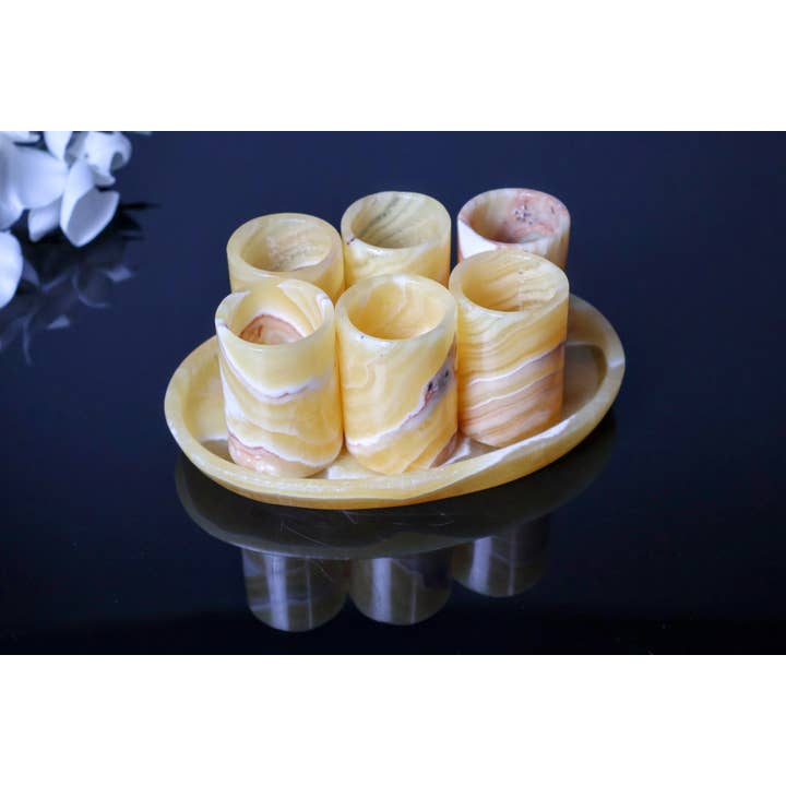 OnyxBowl - Wholesale Shot Glass - Gold Onyx Stone Shot Glass (6 CUP) Set, Great Gift Idea1