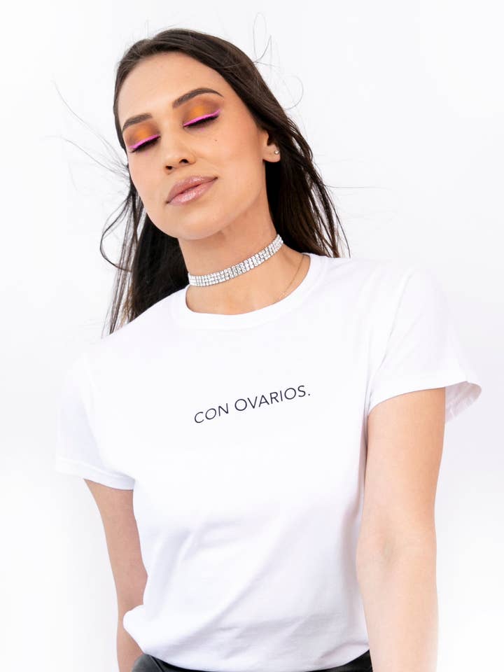Classic Con Ovarios.® T-Shirt in White for wholesale by NYTAQ™