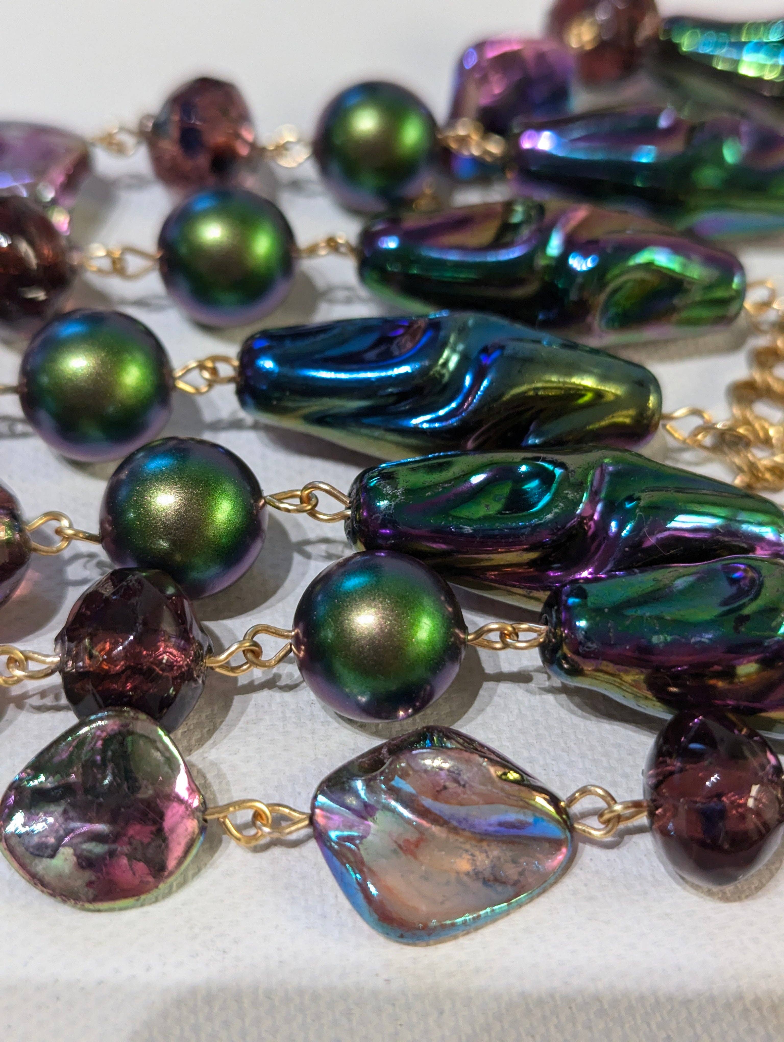 Gay Isber Designs - Wholesale Bib Necklace - Unique Vintage-Inspired Bib Purple Green Necklace with 1970s Austrian AB Acrylic Beads and Swarovski Crystals - One-of-a-Kind Design by Sugar Gay Isber7