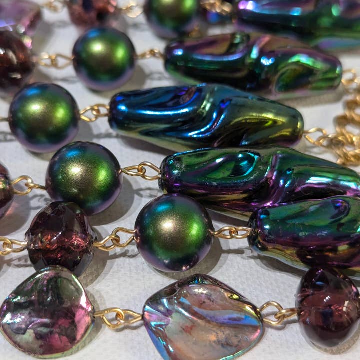 Gay Isber Designs - Wholesale Bib Necklace - Unique Vintage-Inspired Bib Purple Green Necklace with 1970s Austrian AB Acrylic Beads and Swarovski Crystals - One-of-a-Kind Design by Sugar Gay Isber7