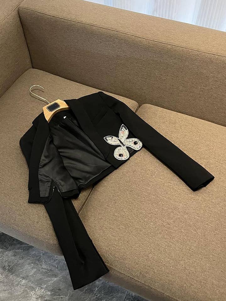 Sanyao Fashion - Wholesale Suit Set - Women's - SY396 Pink Suit with Diamond Bow Decor and Short Hip Skirt 10