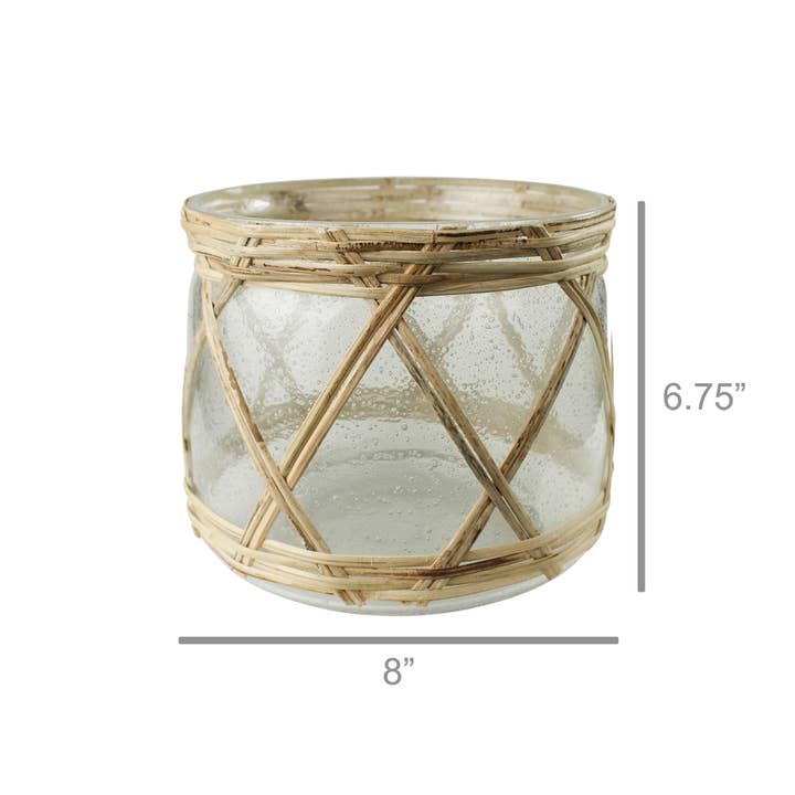 Natural Clear Cairo Hurricane, Glass & Rattan - Med for wholesale on Faire1