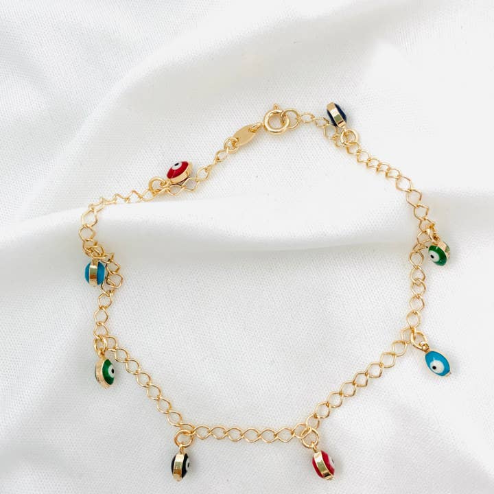 Farverige Evil Eye Anklet, Multicolor Evil Eye Anklet, 18K Gold Filled Evil Eye Anklet Armbånd, Evil Eye Smykker, Beskyttelse Smykker for engroshandel hos Housegoldjewelry