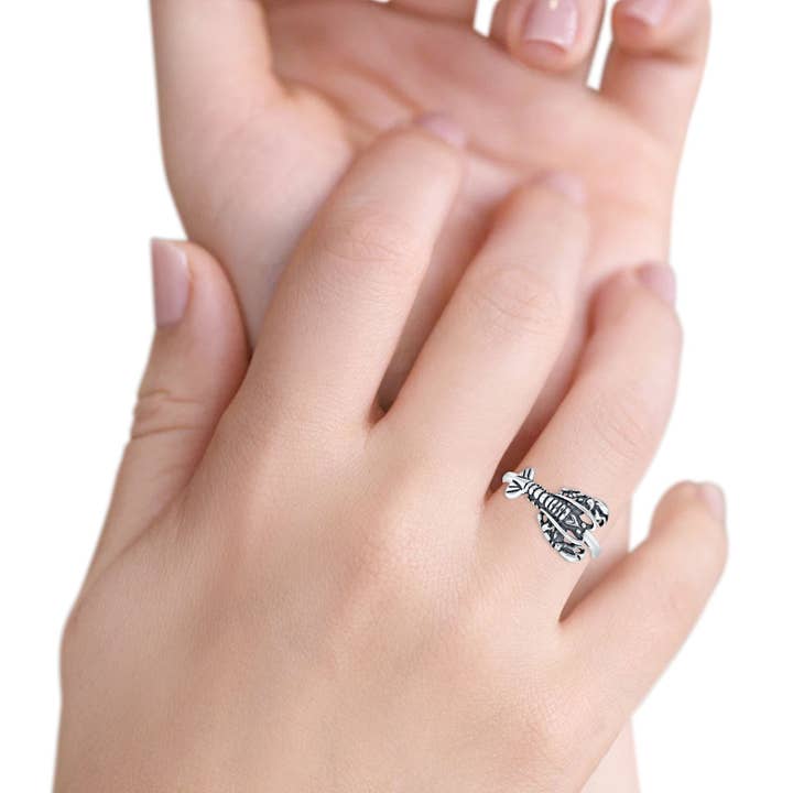Sterling Silver Oxidized Crawfish Lobster Ring for wholesale on Faire