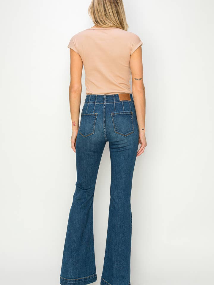 DARK HIGH RISE MODERN FLARE JEANS for wholesale on Faire