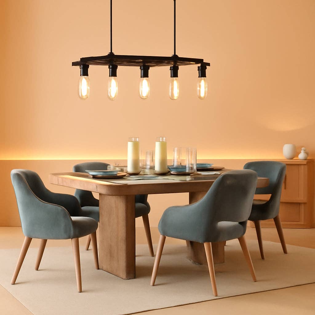 ShipItFurniture - Wholesale Chandelier/Hanging Light - Five Light Farmhouse Linear Chandelier With Rustic Wood0