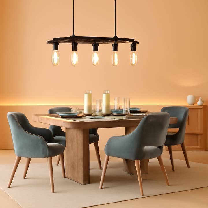 ShipItFurniture - Wholesale Chandelier/Hanging Light - Five Light Farmhouse Linear Chandelier With Rustic Wood