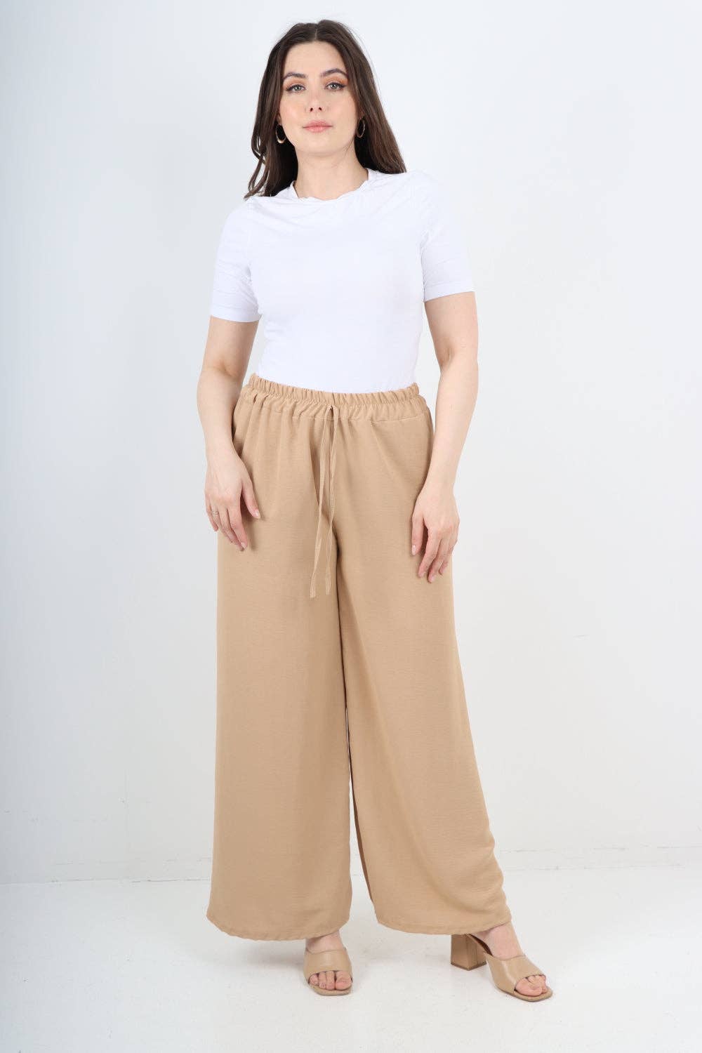 Miss Bold – wholesale Pants – Women's – Italian Elastic Waistband Drawstring Wide Leg Trousers5