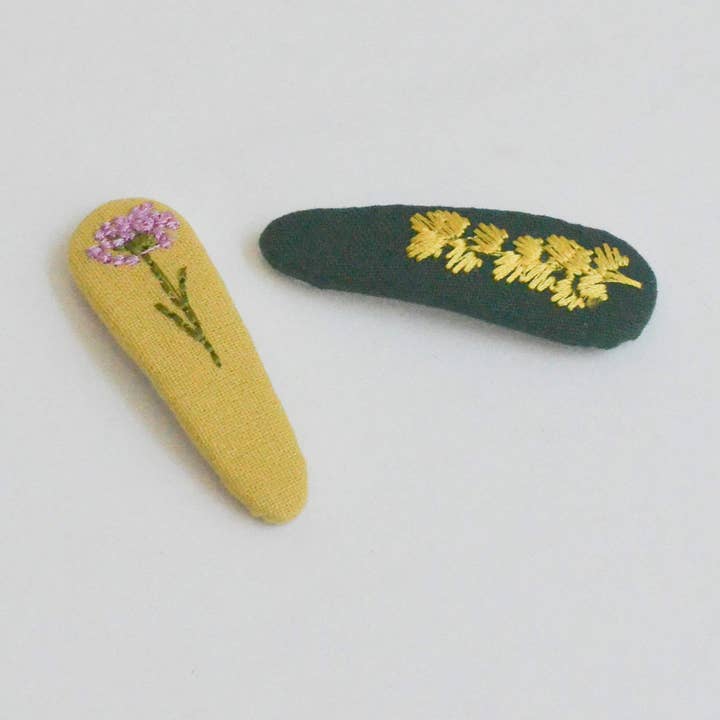 Tangle Shiny Stars - Wholesale Hair Clip - Kids - Triangle Embroidered Floral Snap Hair Clips | Green&Mustard0