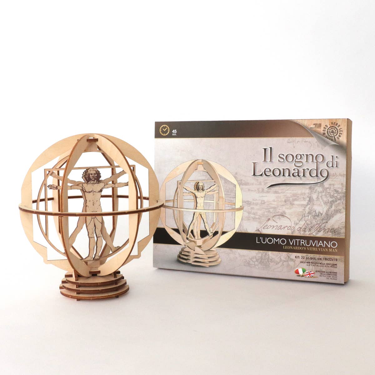 Dahimo - Vente Kit de bricolage - Maquette en bois rotative de l’Homme de Vitruve de Da Vinci - Kit historique4