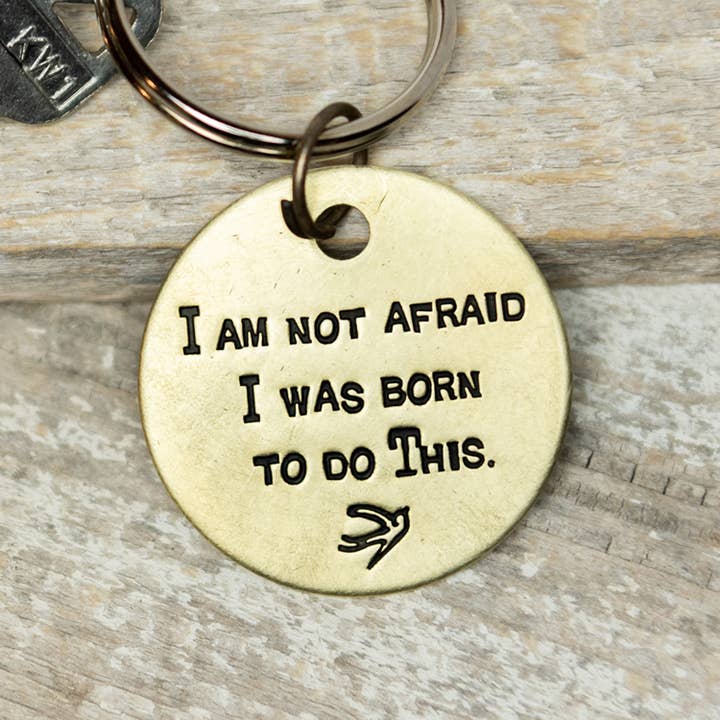 I am not afraid, I was born to do this - Joan of Arc quote on 1.5" Stamped Brass Key ring / Necklace for wholesale by Junk Girls