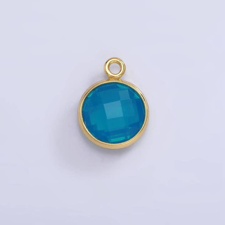 Aim Eternal - Wholesale Individual Charm/Pendant - 9mm Round BIRTHSTONE Cubic Zirconia Circle Gold Charm Add on Component For Jewelry Making | N-1209 N-121011