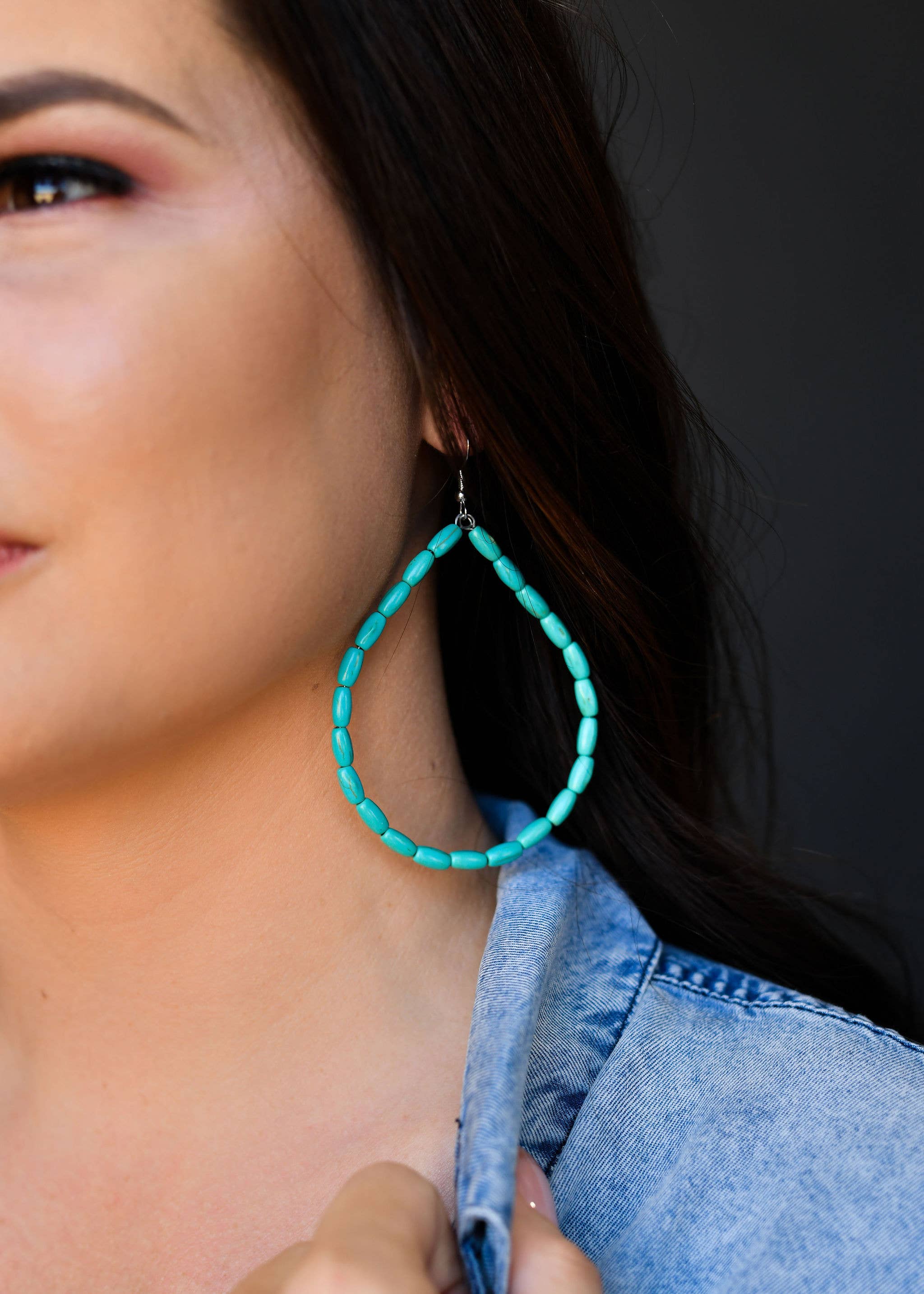 West & Co. - Wholesale Dangle Earrings - (SALE) 3" Green Turquoise Beaded Hoop Earring on Fishhook1