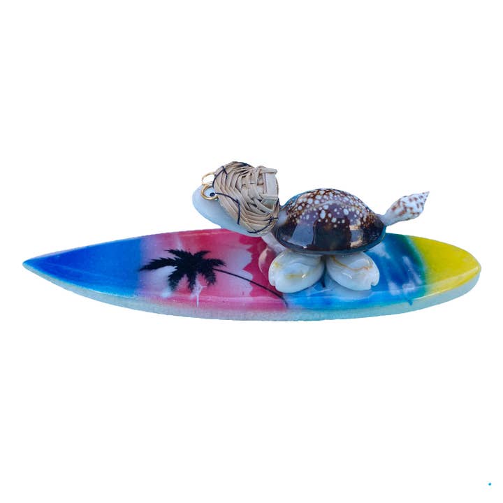 California Seashell Company - Wholesale Decorative Figurine - Large Surfin' Turtle with Color Surfboard1