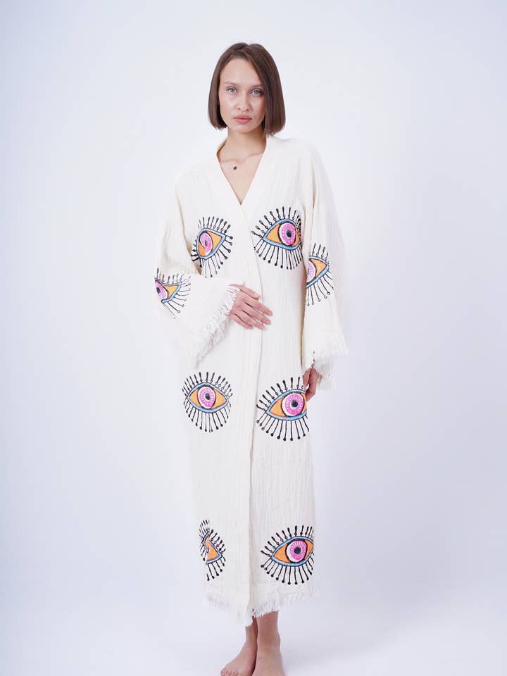 Bodho – Kimono - Mulher por atacado – Artesanal Evil Eye Festival de Boho Kimono, Boho Beachwear2