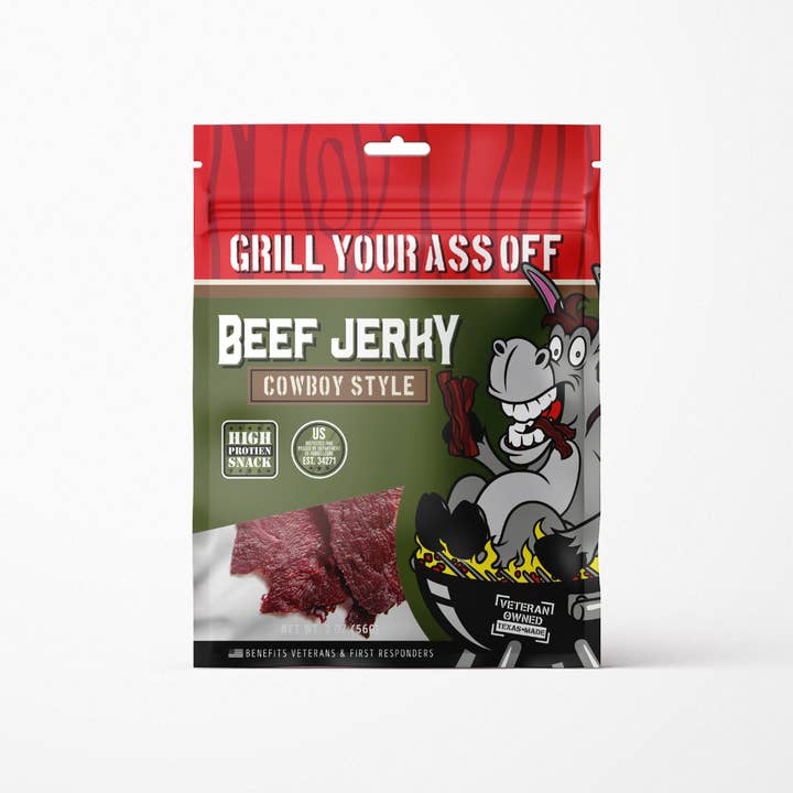 Grill Your Ass Off - Spices, Rubs, Seasonings, Sauces, Jerky - Wholesale Jerky - Cowboy Style Beef Jerky - Smokey, Juicy, Grilled, Beef, Food