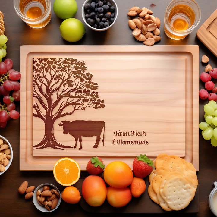 Dairy Cow Farm Engraved Cutting Board – Rustic Kitchen Gift for wholesale by Southern Farm Signs