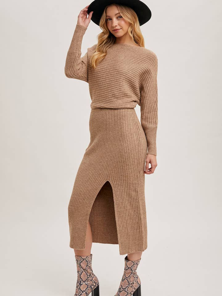 Bluivy - Wholesale Dress - Women's - ONE SHOULDER OFF SIDE SLIT MIDI KNIT SWEATER DRESS10