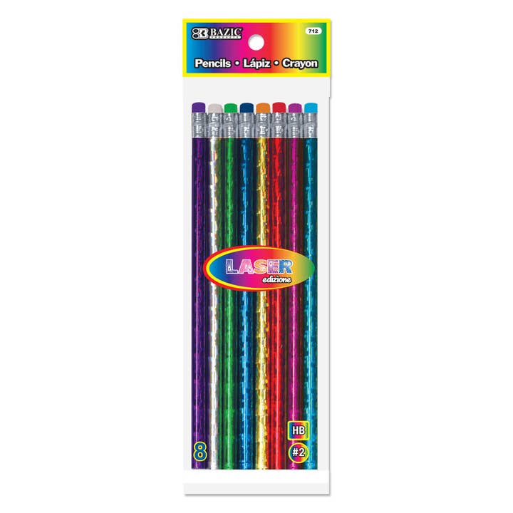 Luna Office Supply - Everyday Essential – wholesale Penna – Metallic Laser folie trä penna med suddgummi - 8-pack