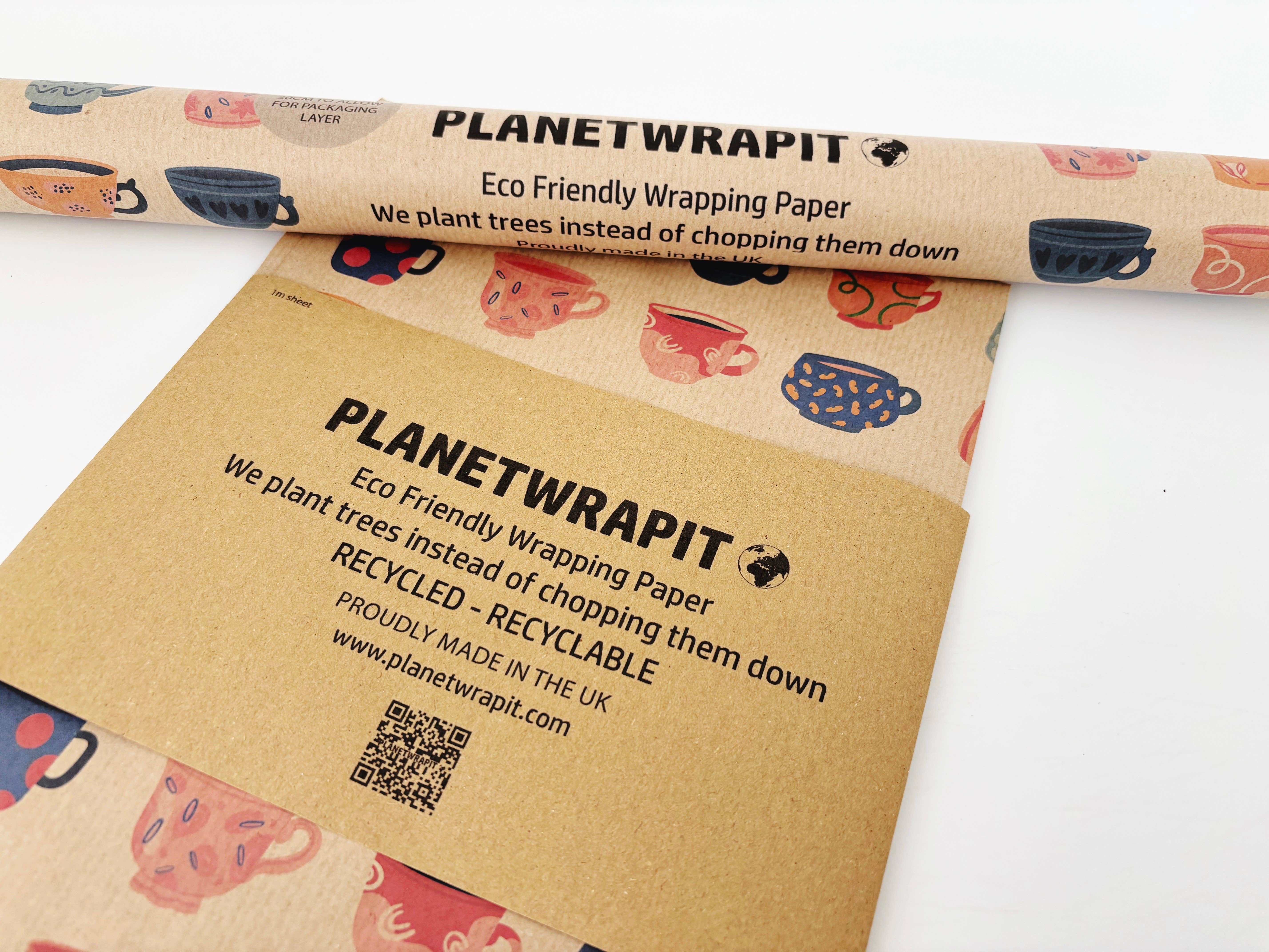 PlanetWrapIt - Wholesale Wrapping Paper Roll - Cups of Positivitea Recycled Kraft Wrapping Paper Gift Wrap 4