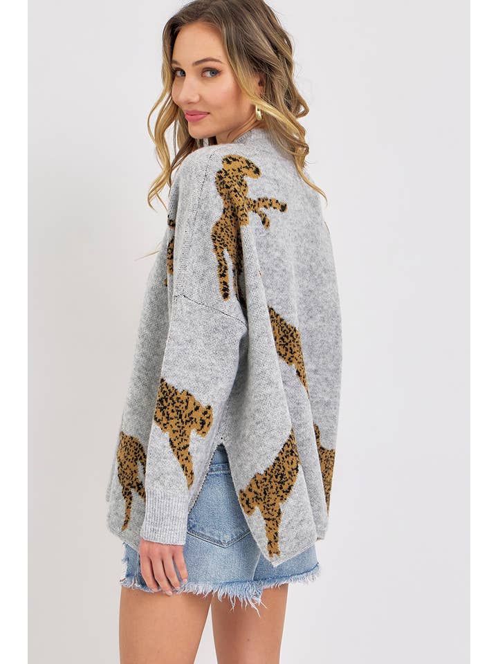 Sweet Lovely by Jen - Wholesale Tunic Sweater - Women's - LEOPARD PATTERNED OVERSIZE KNIT SWEATER6