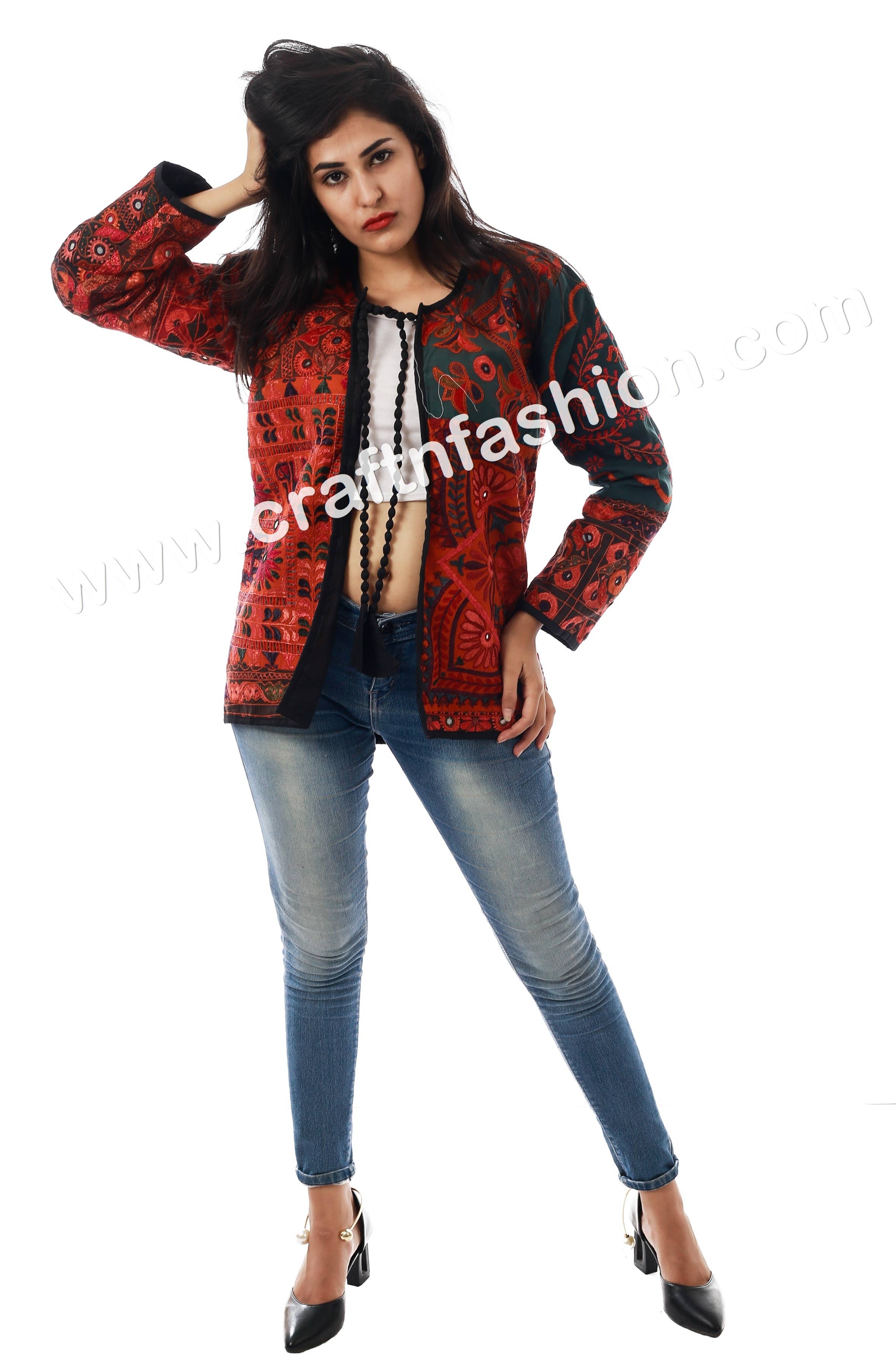 Meghcraft - Vente Veste – femme - Manteau indien vintage brodé en patchwork miroir9