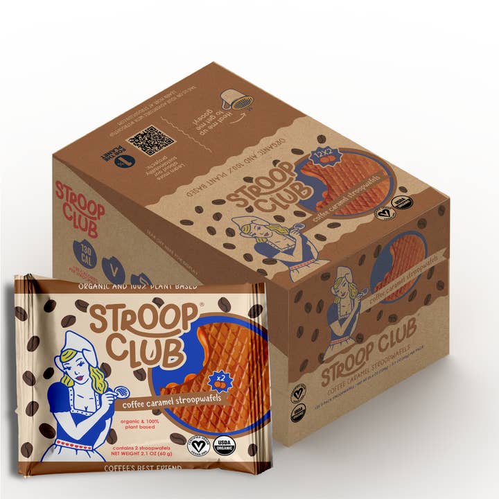 Coffee Caramel Organic and Plant-Based Stroopwafel 2-packs for wholesale by Stroop Club