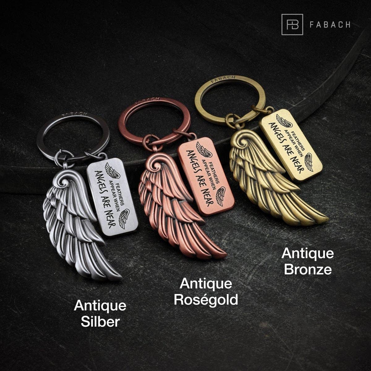 FABACH – Die Schlüsselanhänger-Schmiede - Wholesale Keychain - Unisex - Angels Angel Wing Key Ring - Engraved with Message “Feathers Appear When Angels Are Near” Angel Wing Lucky Charm6