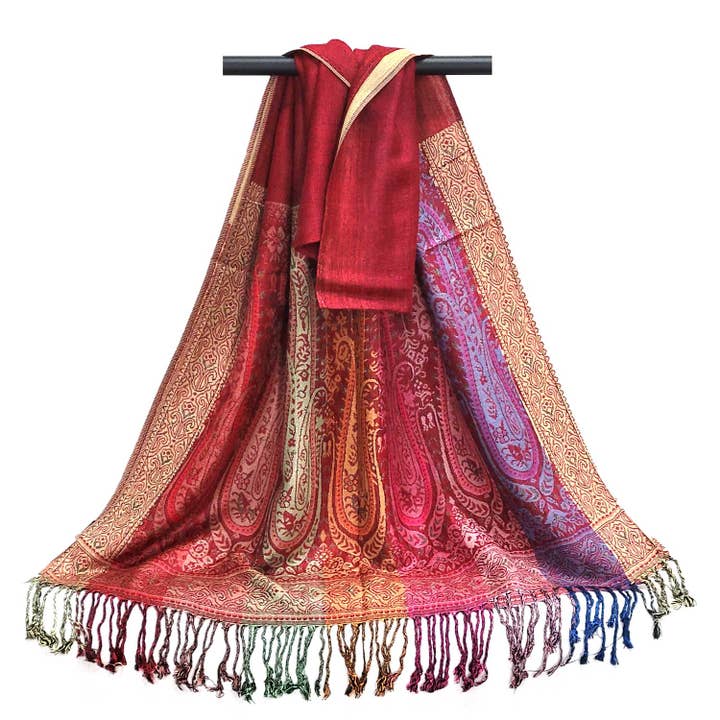 SERENITA - Wholesale Scarf - Women's - 6 Pack Pashmina Paisley Section Rainbow Shawl Wraps Assorted8