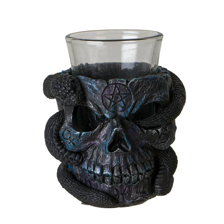Pacific Trading - Venta al por mayor Vaso de chupito - 15951 Vaso de chupito con calavera y serpiente