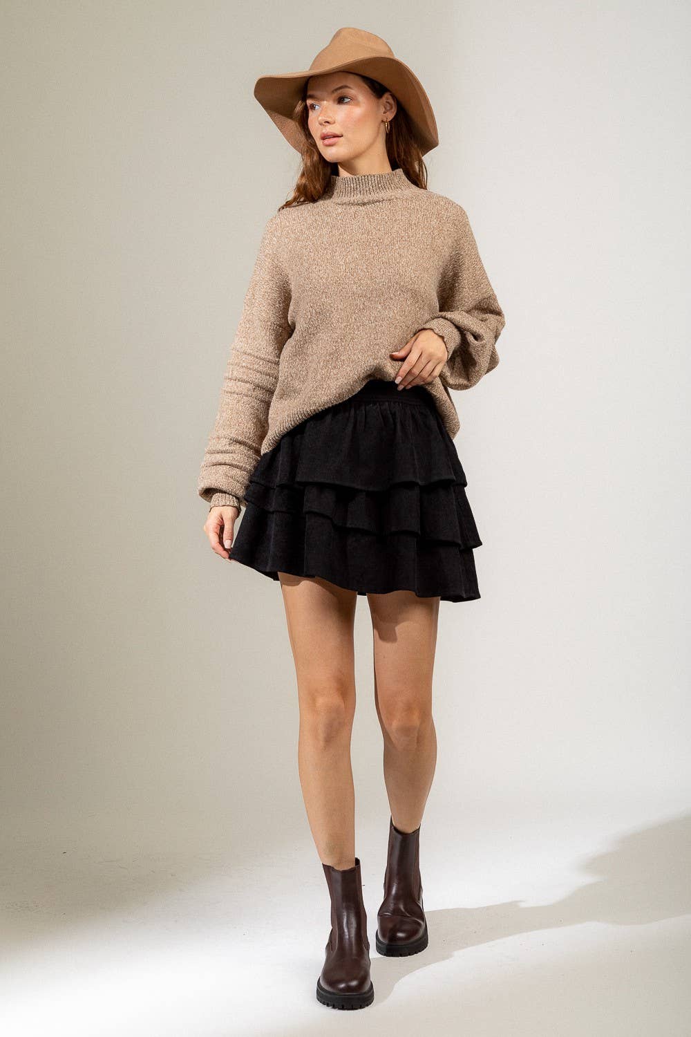 VERY J - Wholesale Skirt - Women's - NS50014-Ruffled Corduroy Solid Mini Skirt17