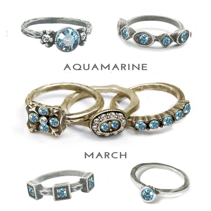 Stackable March Birthstone Ring - Aquamarine Blue for wholesale by Sweet Romance Jewelry