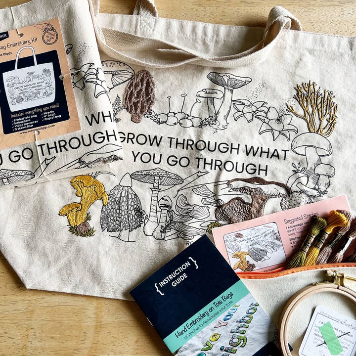 Rosanna Diggs Embroidery - Wholesale DIY Craft Kit - Grow Through What You Go Through Tote Bag Embroidery Kit2