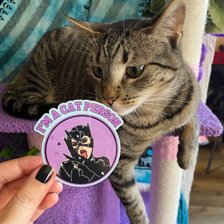 Haunted Fembot - Wholesale Sticker - “I’m a Cat Person” Catwoman Water Bottle Sticker2