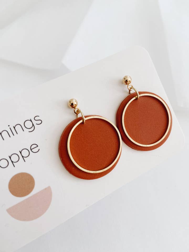 Taylor in Cinnamon, Clay and Brass Earrings for wholesale by ClayThings Shoppe
