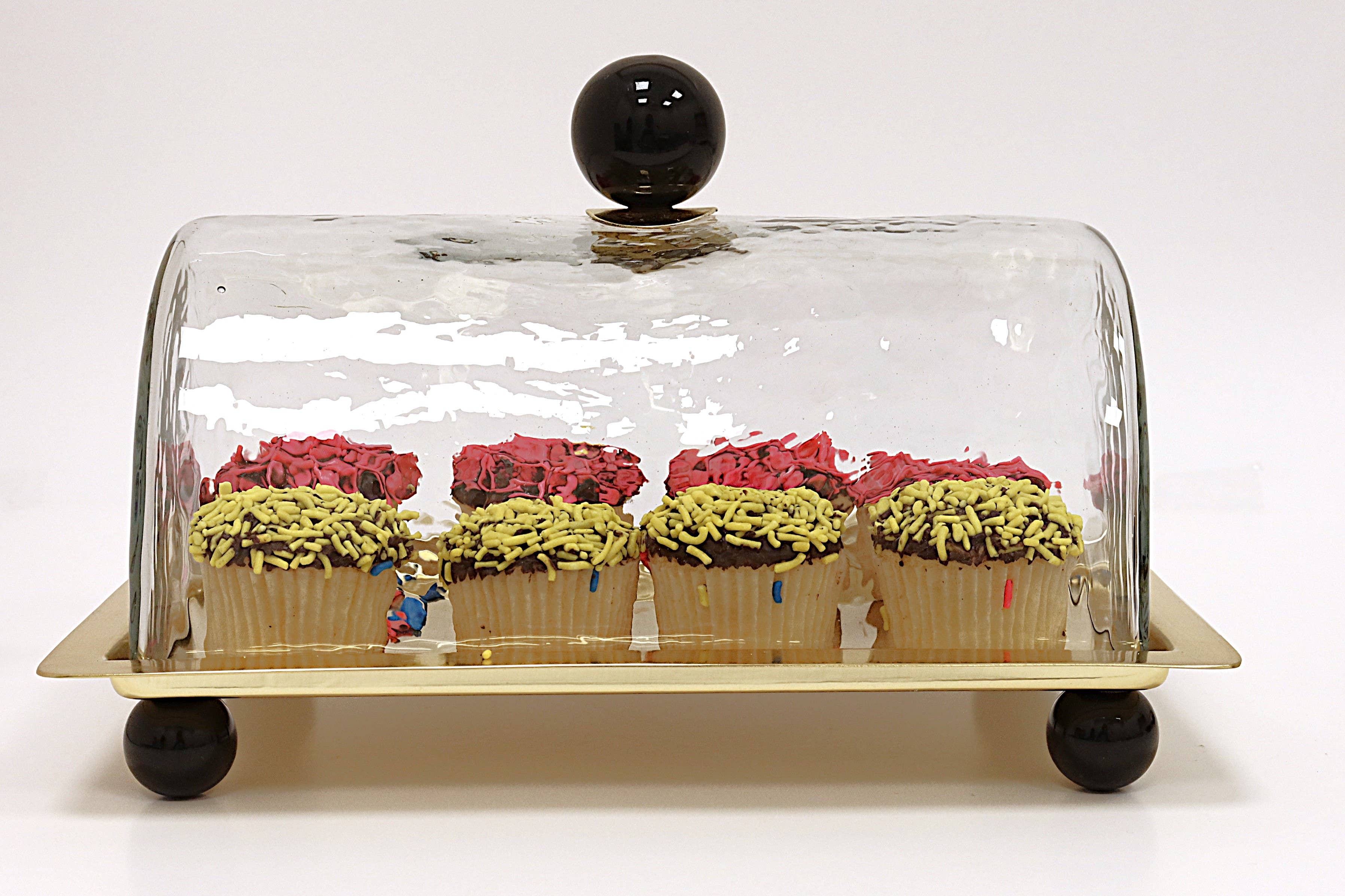 CLASSIC TOUCH DECOR INC. - Wholesale Cake Stand - Rectangle Cake Dome Gold with Ball Knob - 10.2"L2