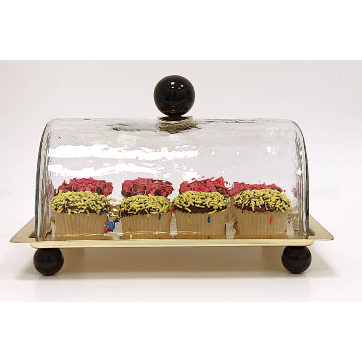 CLASSIC TOUCH DECOR INC. - Wholesale Cake Stand - Rectangle Cake Dome Gold with Ball Knob - 10.2"L1