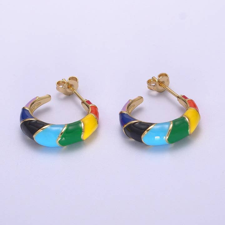 Gold Rainbow Hoop Earrings Enamel Earrings LGBTQ Earrings Rainbow Statement Earring 20MM for wholesale by Aim Eternal