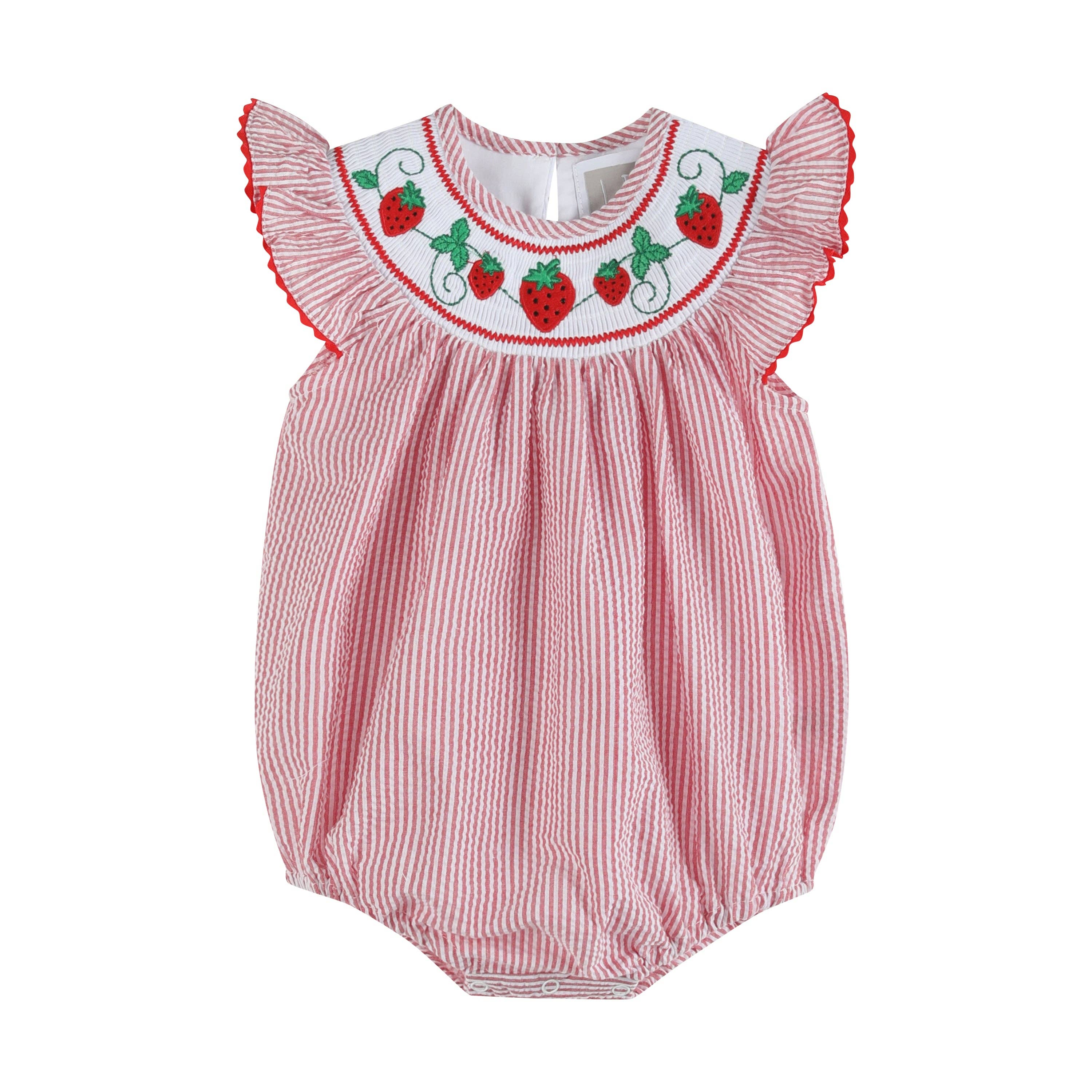 Lil Cactus - Vente Body (sans pieds) – bébé - Barboteuse rouge à la fraise et au seersucker