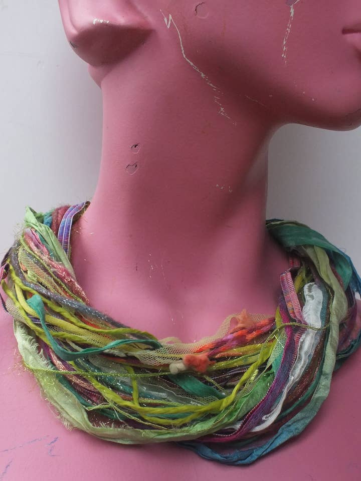 Silk Yarn Necklace in Citrus Multi for wholesale by Megan Crook Textiles