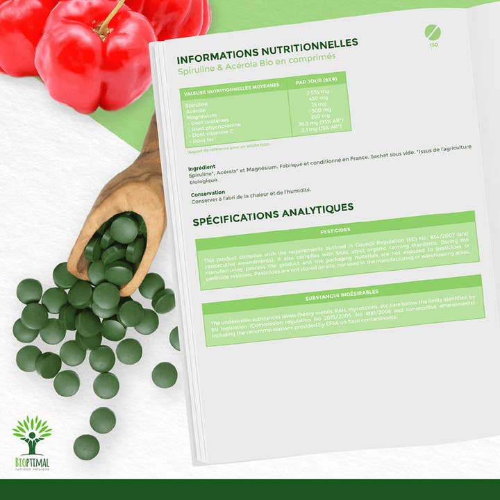 Bioptimal - Wholesale Oral Supplement/Vitamin - Organic Spirulina and Acerola Mix Tablets - Bioptimal6