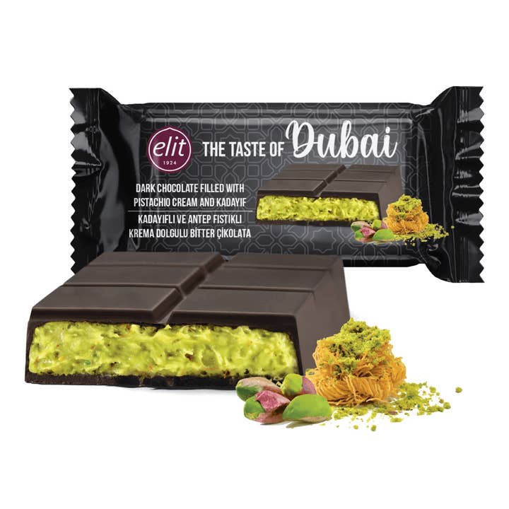 Elit Dubai Dark Chocolate with Pistachio Cream and Crispy Kataifi - 90g for wholesale by Aladdin