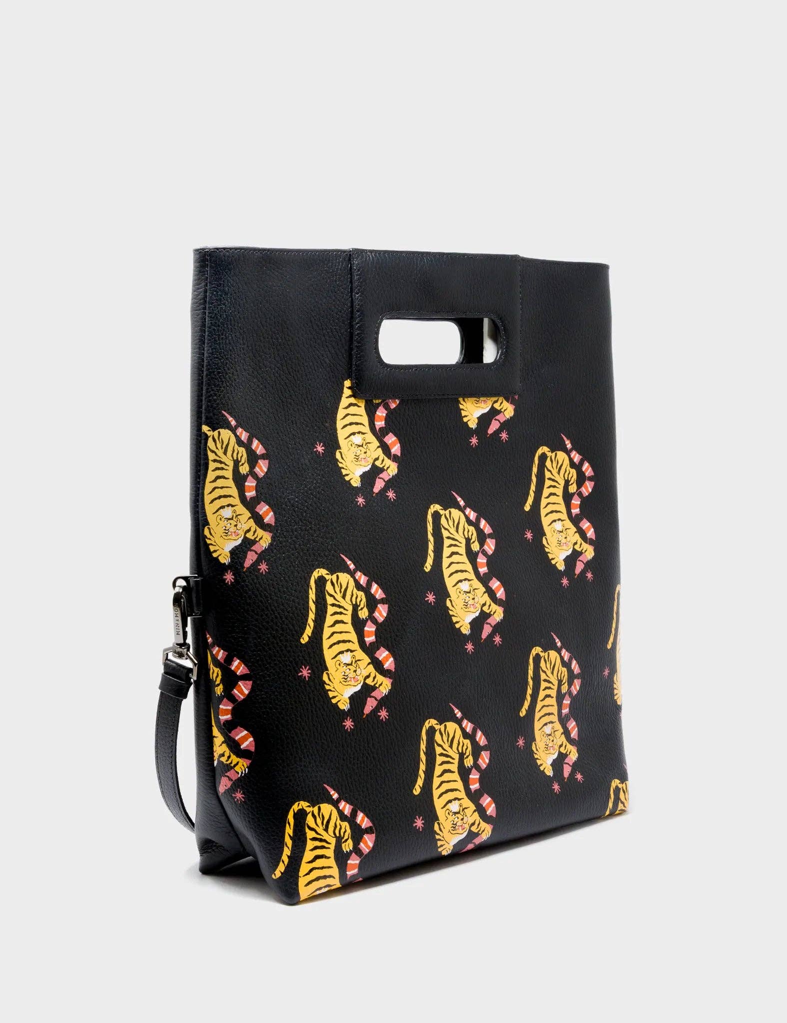 Min & Mon - Wholesale Crossbody Bag - Women's - Milo Convertible Crossbody Bag - Black Leather Creatures of the Future Print