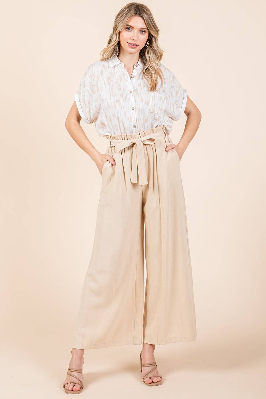 mittoshop - Wholesale Pants - Women's - PAPER BAG TIE DETAIL WIDE LEG PANTS34