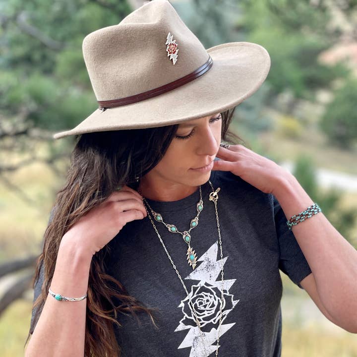 Hiouchi Jewels | Rose & Bolt Grateful Dead Jewelry - Wholesale Bib Necklace - Grateful Dead Not Fade Away Necklace | Turquoise4